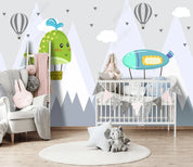 3D Cartoon Mountain Hot Air Balloon Wall Mural Wallpaper LQH 128- Jess Art Decoration