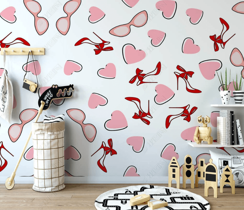 3D Hand Drawn Pink Love High Heels Wall Mural Wallpaper LQH 239- Jess Art Decoration