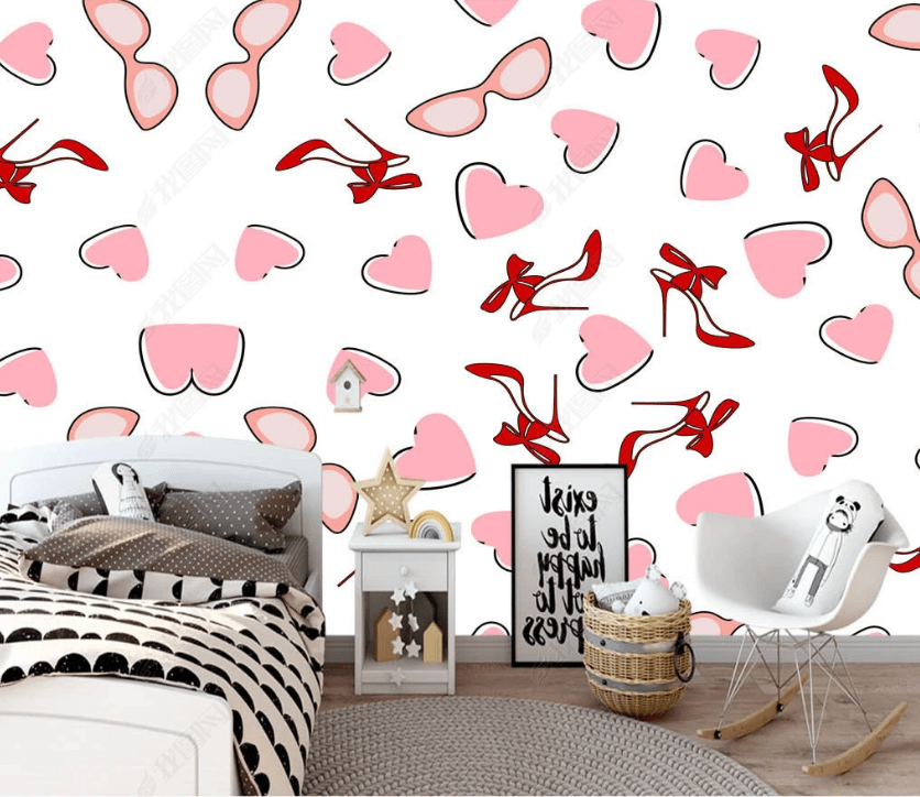 3D Hand Drawn Pink Love High Heels Wall Mural Wallpaper LQH 239- Jess Art Decoration