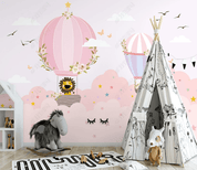 3D Cartoon Pink Cloud Hot Air Balloon Wall Mural Wallpaper LQH 12- Jess Art Decoration