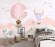 3D Cartoon Pink Cloud Hot Air Balloon Wall Mural Wallpaper LQH 12- Jess Art Decoration
