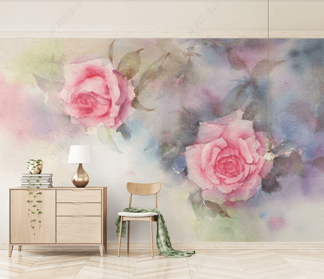 3D Watercolor Pink Roses Wall Mural Wallpaper SWW2814- Jess Art Decoration