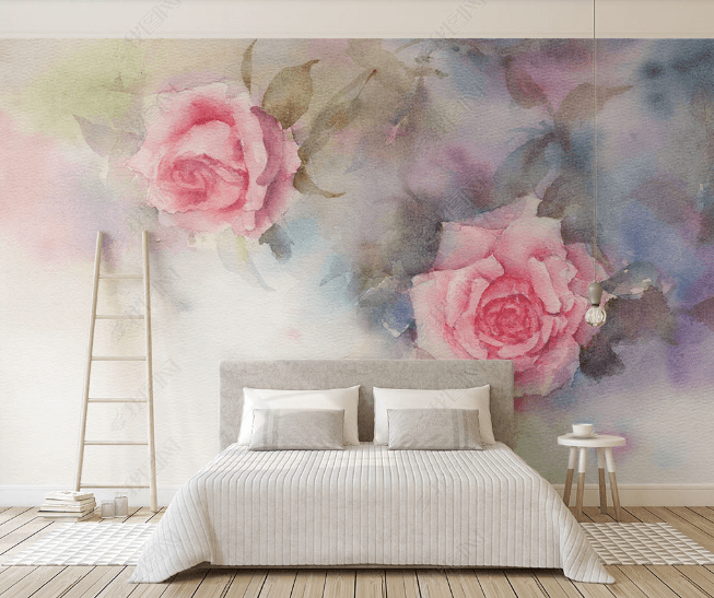 3D Watercolor Pink Roses Wall Mural Wallpaper SWW2814- Jess Art Decoration