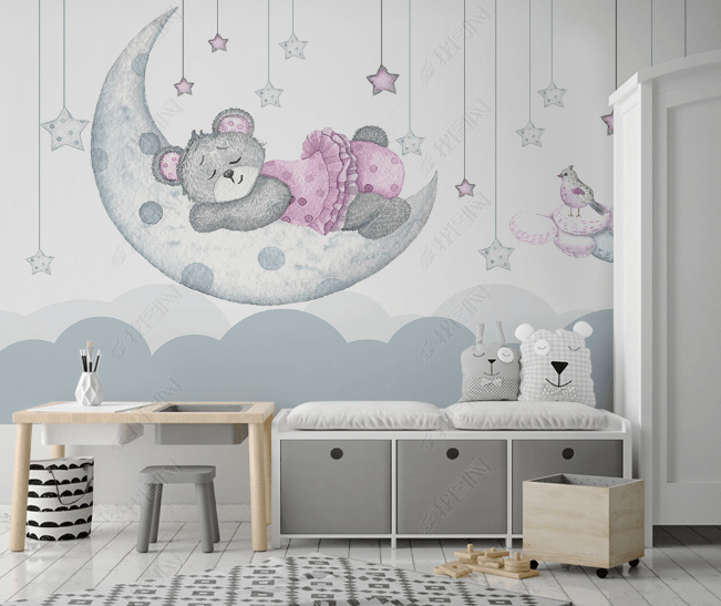 3D Northern Europe Hand-painted Bear Moon Star Wall Mural Wallpaper SWW2704- Jess Art Decoration
