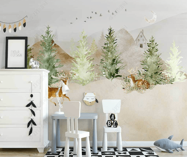 3D Northern Europe Hand-painted Pine Trees Moutain Wall Mural Wallpaper SWW2672- Jess Art Decoration