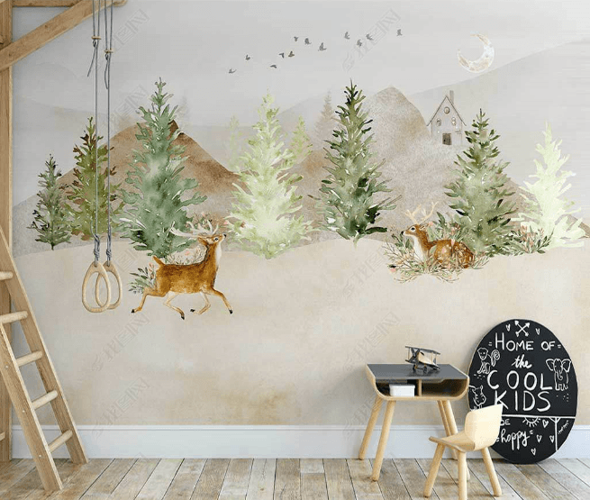 3D Northern Europe Hand-painted Pine Trees Moutain Wall Mural Wallpaper SWW2672- Jess Art Decoration