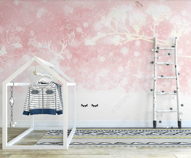 3D Northern Europe Hand-painted Pink Sakura Elk Wall Mural Wallpaper SWW2577- Jess Art Decoration
