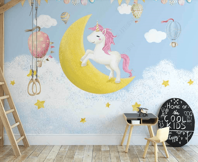 3D Northern Europe Hand-painted Moon Unicorn Hot Air Balloon Wall Mural Wallpaper SWW2725- Jess Art Decoration