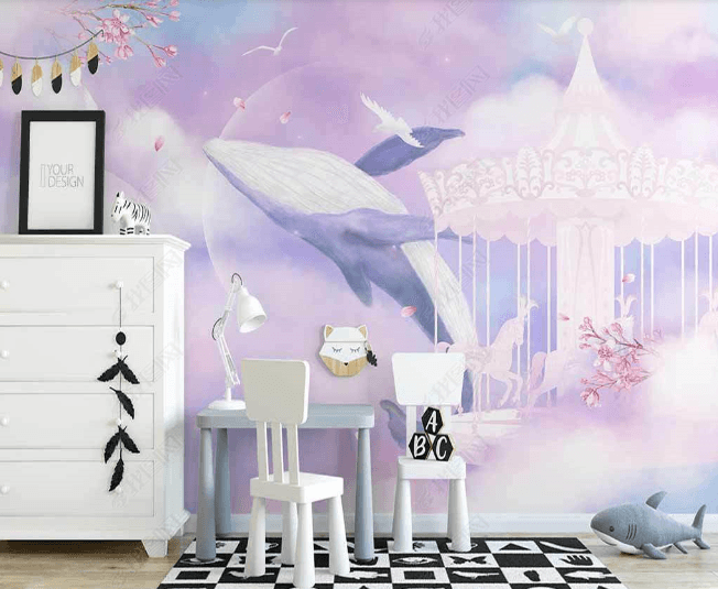 3D Northern Europe Hand-painted Whale Clouds Wall Mural Wallpaper SWW2645- Jess Art Decoration