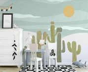 3D Northern Europe Hand-painted Cactus Mountain Wall Mural Wallpaper SWW2673- Jess Art Decoration