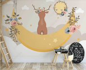 3D Northern Europe Hand-painted Moon Elk Floral Wall Mural Wallpaper SWW2628- Jess Art Decoration