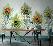 3D Hand Drawn Green Peacock Feather Wall Mural Wallpaper LQH 99- Jess Art Decoration