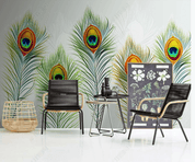3D Hand Drawn Green Peacock Feather Wall Mural Wallpaper LQH 99- Jess Art Decoration