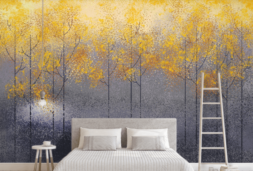 3D Hand Drawn Golden Forest Wall Mural Wallpaper LQH 39- Jess Art Decoration