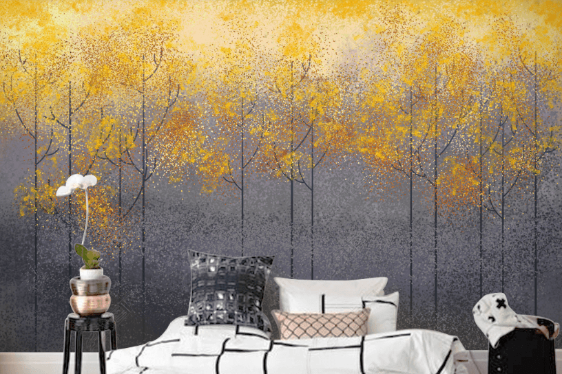 3D Hand Drawn Golden Forest Wall Mural Wallpaper LQH 39- Jess Art Decoration