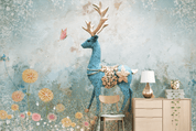 3D Hand Drawn Elk Floral Wall Mural Wallpaper LQH 37- Jess Art Decoration