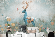 3D Hand Drawn Elk Floral Wall Mural Wallpaper LQH 37- Jess Art Decoration