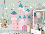 3D Cartoon Pink Castle Wall Mural Wallpaper LQH 294- Jess Art Decoration