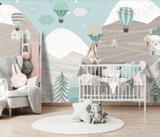 3D Cartoon Mountain Hot Air Balloon Wall Mural Wallpaper LQH 288- Jess Art Decoration