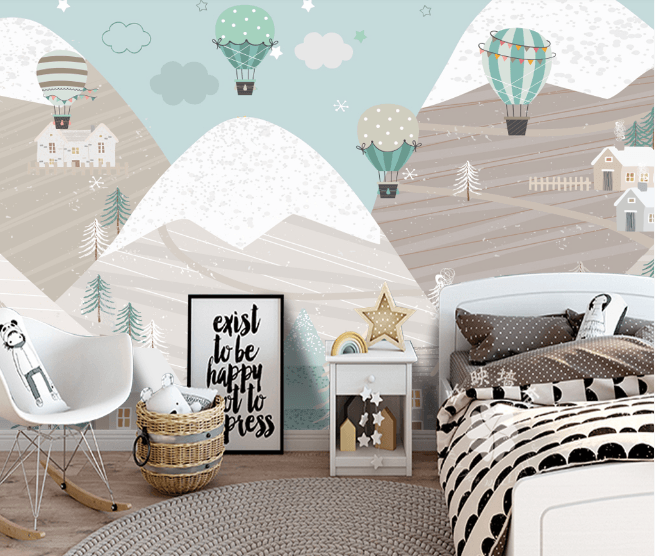 3D Cartoon Mountain Hot Air Balloon Wall Mural Wallpaper LQH 288- Jess Art Decoration