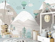 3D Cartoon Mountain Hot Air Balloon Wall Mural Wallpaper LQH 288- Jess Art Decoration