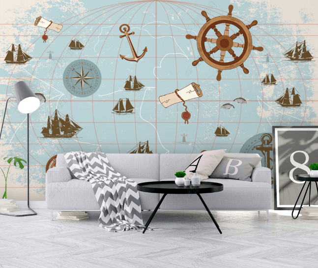 3D Retro Nautical Map Wall Mural Wallpaper LQH 85- Jess Art Decoration