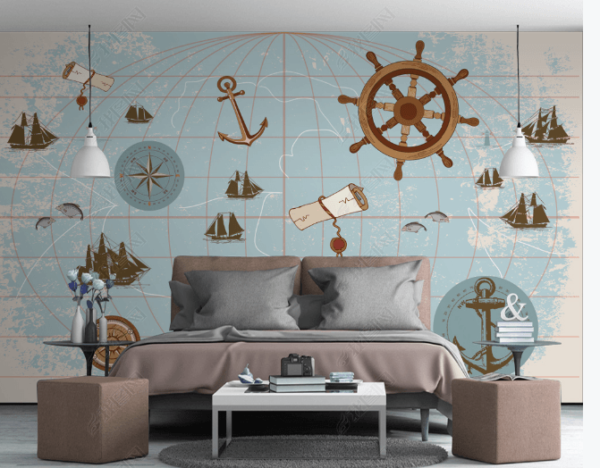 3D Retro Nautical Map Wall Mural Wallpaper LQH 85- Jess Art Decoration