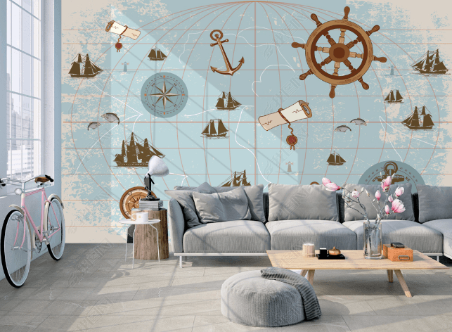 3D Retro Nautical Map Wall Mural Wallpaper LQH 85- Jess Art Decoration