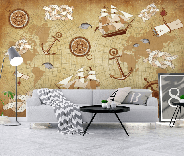 3D Retro Nautical Map Wall Mural Wallpaper LQH 84- Jess Art Decoration