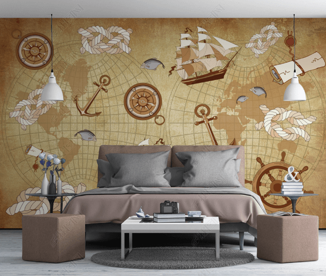 3D Retro Nautical Map Wall Mural Wallpaper LQH 84- Jess Art Decoration