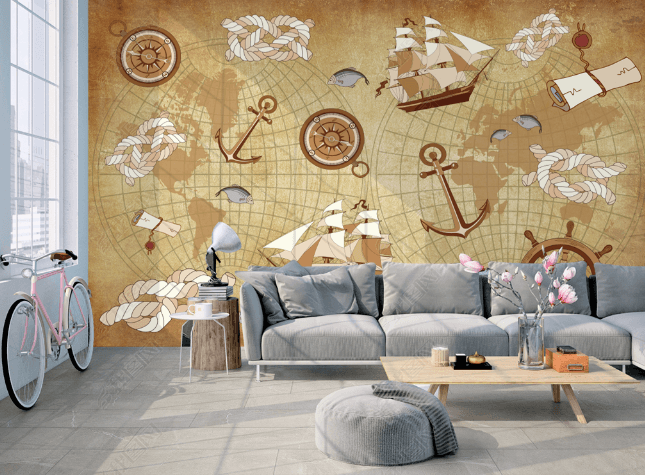 3D Retro Nautical Map Wall Mural Wallpaper LQH 84- Jess Art Decoration