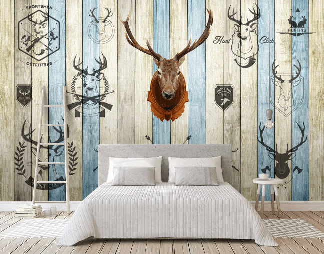3D Wood Plank Texture Elk Wall Mural Wallpaper LQH 59- Jess Art Decoration