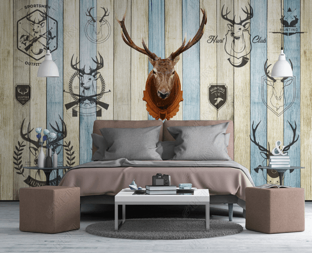 3D Wood Plank Texture Elk Wall Mural Wallpaper LQH 59- Jess Art Decoration