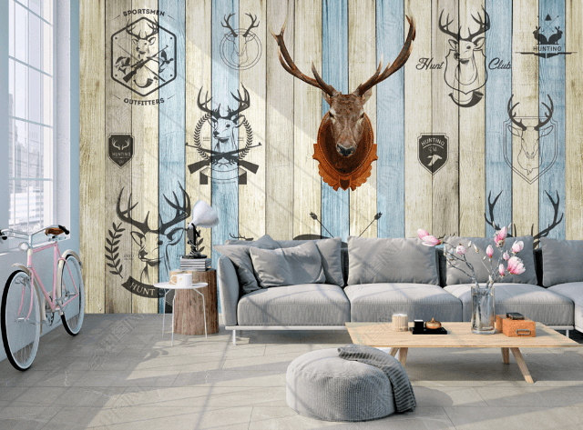 3D Wood Plank Texture Elk Wall Mural Wallpaper LQH 59- Jess Art Decoration