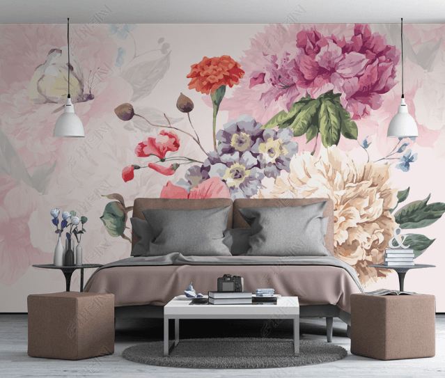 3D Watercolor Pink Floral Wall Mural Wallpaper LQH 49- Jess Art Decoration