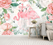 3D Watercolor Pink Floral Flamingo Wall Mural Wallpaper LQH 39- Jess Art Decoration