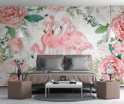 3D Watercolor Pink Floral Flamingo Wall Mural Wallpaper LQH 39- Jess Art Decoration