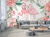 3D Watercolor Pink Floral Flamingo Wall Mural Wallpaper LQH 39- Jess Art Decoration