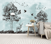3D Hand Drawn Tree Animal Elk Wall Mural Wallpaper LQH 47- Jess Art Decoration