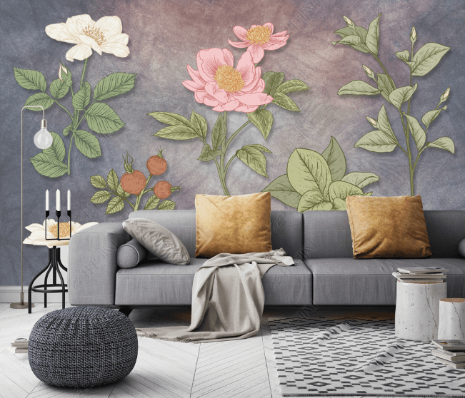3D Hand Drawn Color Floral Leaves Wall Mural Wallpaper LQH 15- Jess Art Decoration