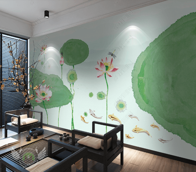 3D Watercolor Lotus Leaf Wall Mural Wallpaper LQH 88- Jess Art Decoration