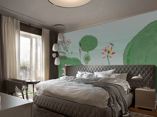 3D Watercolor Lotus Leaf Wall Mural Wallpaper LQH 88- Jess Art Decoration