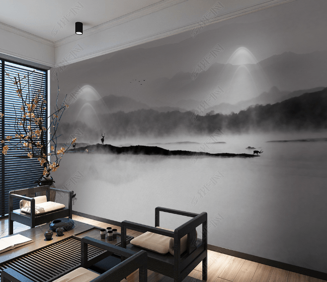 3D Hand Drawn Grey Forest Lake Landscape Wall Mural Wallpaper LQH 150- Jess Art Decoration