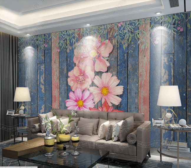 3D Pink Floral Wood Board Texture Wall Mural Wallpaper LQH 15- Jess Art Decoration