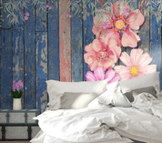 3D Pink Floral Wood Board Texture Wall Mural Wallpaper LQH 15- Jess Art Decoration
