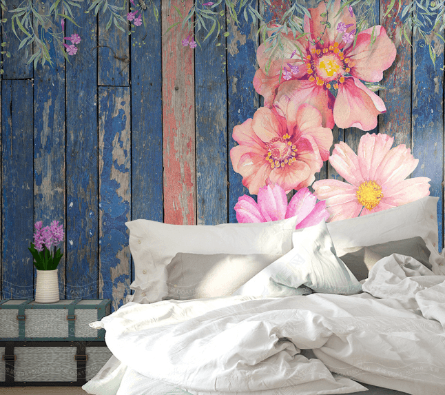 3D Pink Floral Wood Board Texture Wall Mural Wallpaper LQH 15- Jess Art Decoration