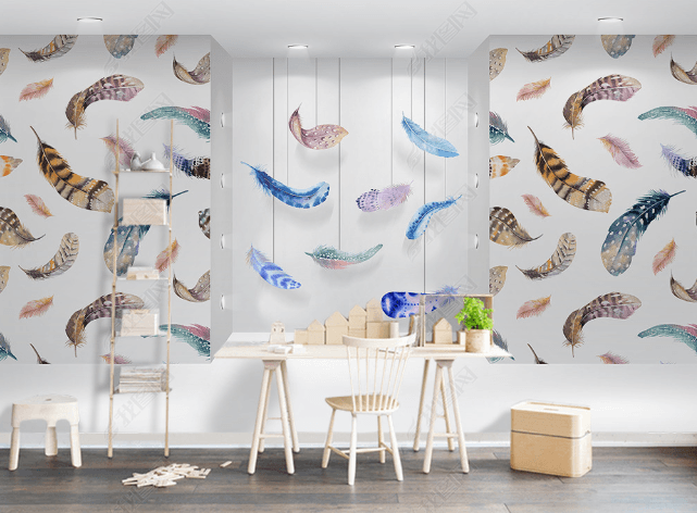 3D Hand Drawn Color Feather Wall Mural Wallpaper LQH 301- Jess Art Decoration