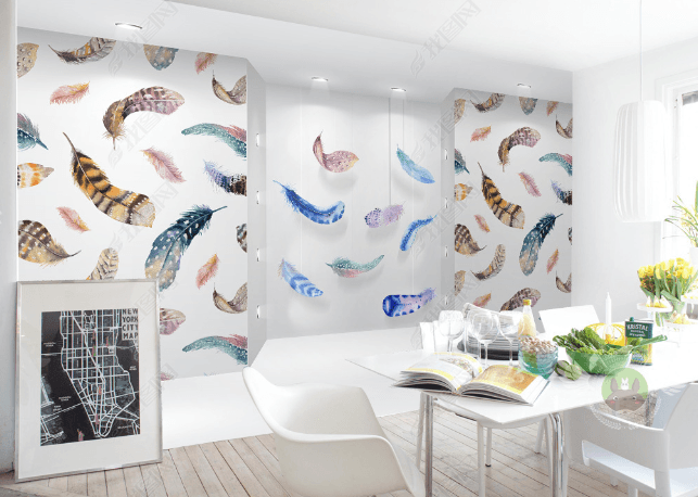 3D Hand Drawn Color Feather Wall Mural Wallpaper LQH 301- Jess Art Decoration