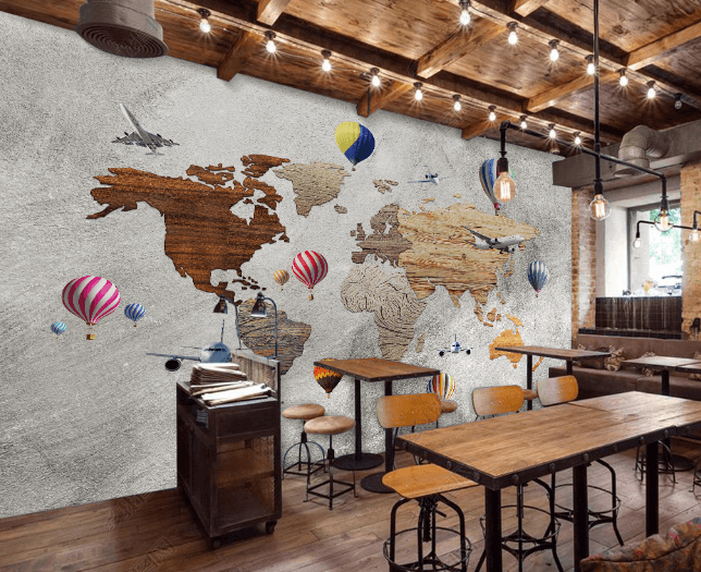 3D Retro Map Hot Air Balloon Wall Mural Wallpaper LQH 111- Jess Art Decoration
