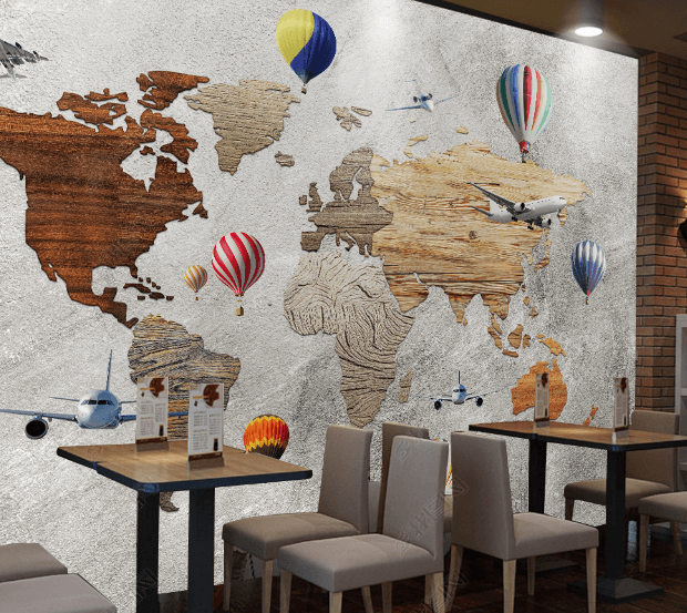 3D Retro Map Hot Air Balloon Wall Mural Wallpaper LQH 111- Jess Art Decoration